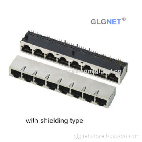 1*8 port RJ45 connector, with or w/o shielding, R/A type
